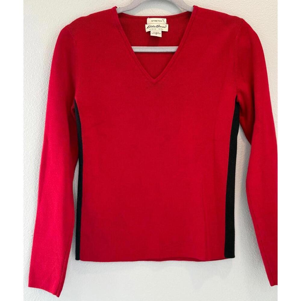 Eddie Bower Red V-Neck Long sleeve Sweater Top, Women's Medium